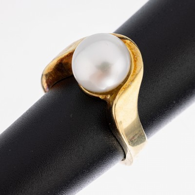 14 kt Gold Perl-Ring, GG 585/000, Perlboutton, D. ca. 10 mm, RW 55, ca. 9.9 g
