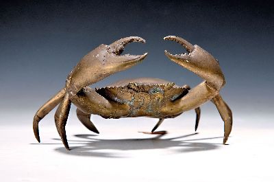 Bronzefigur, Krebs, wohl Japan, 20.Jh., Messing, 12 x 25 cm