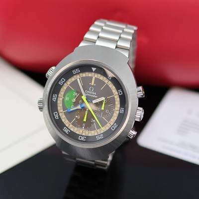 OMEGA Flightmaster Herrenchronograph Referenz 145.013, Schweiz lt. Archivauszug 1971, Handaufzug, massives Edelstahlgeh. inkl. orig. Gliederband m. ...
