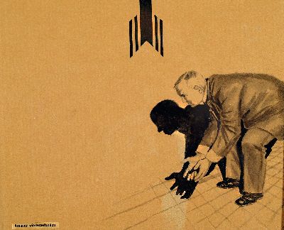 Eva Grün, geb. 1975 Wien, "Krokodil wiedergefunden", Tusche auf Karton, unter Glasgerahmt 29x34 cm; Grün studierte an der Akademie Wien
