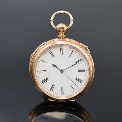 Herrentaschenuhr mit springender Sekunde und Minutenrepetition in RG 585/000, Werk Schweiz um 1850, Schlüsselaufzug, späteres, schweres, glattes ...