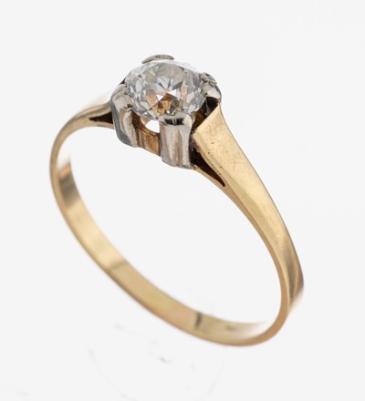 14 kt Gold Diamant-Ring, GG/WG 585/000 gepr., in WG gefasster Altschliffdiamant ca. 0.65 ct l.get.Weiß/si, RW 57, ca. 2.4 g