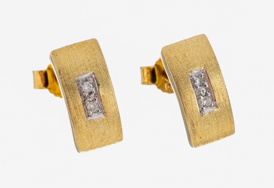Paar 14 kt Gold Brillant-Ohrstecker, GG 585/000 sat., 4 Brillanten in rhod. Fassungen zus. ca. 0.10 ct Weiß/p, ca. 3.2 g