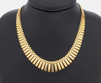 14 kt Gold Collier, GG 585/000 bewegl. Stäbchen im Verlauf, L. ca. 43 cm, Kastenschloss mit 2 Sicherheitsachten, ca. 36.4 g