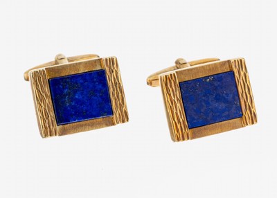 Paar 14 kt Gold Lapislazuli-Manschettenknöpfe, GG 585/000, gefüllt, rechteckige Lapislazuliplatte, ca. 13.5 g