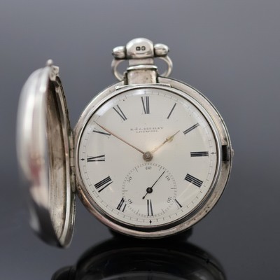 BEESLEY Liverpool schwere Ankertaschenuhr im Sterlingsilber Doppelgehäuse, Hallmark London 1840, glatte Geh., Emailzifferbl. riss., kl. Sek. bei 6, ...