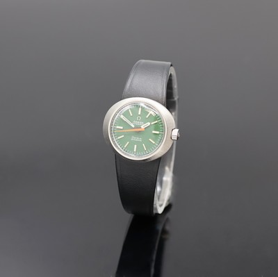 OMEGA Dynamic Damenarmbanduhr in Stahl Referenz 535.015/565.015, Schweiz um 1970, Automatik, Monocoque-Geh. m. Lederband u. Dornschl., grünes ...