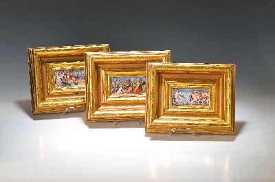 7 Porzellanbildplatten nach Gemälden von Ludwig Richter (1803-1884), Meissen, Knaufzeit um 1840/60, 2. Wahl, Porzellan, bemalt, Darstellungen mit ...