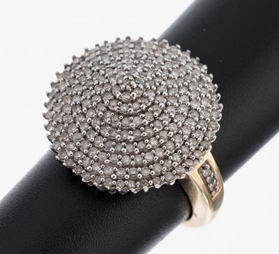 14 kt Gold Diamant-Ring, GG/WG 585/000, runder WG-Ringkopf mit 8/8-Diamanten zus. ca. 1.20 ct Weiß/p, RW 56, ca. 8.7 g