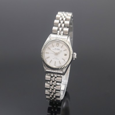 TUDOR Princess Oysterdate Damenarmbanduhr Referenz 92414, Schweiz um 1975, Automatik, verschr. Rolex Oystergeh. in Stahl inkl. Rolex Jubileeband m. ...