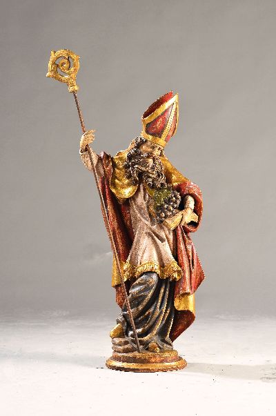 Skulptur des Hl. Urban, Schutzpatron der Winzer, Südtirol, 20. Jh., Lindenholz geschnitzt, bunt gefaßt, H. ca. 87cm, mit Bischofsstab ca. 93cm