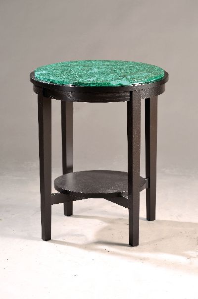 Runder Beistelltisch mit Malachitplatte, ebonisiertes Holt, H. ca. 65cm, D. ca. 54cm, Malachitplatte D. ca. 50cm, Stärke ca. 1.2cm, EZ 2