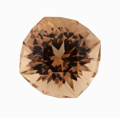 Loser Imperial Topas, ca. 174.1 ct, Cushion Cut, Light Reddish Orange, ca. 36.2 x 36.2 x 23.9 mm