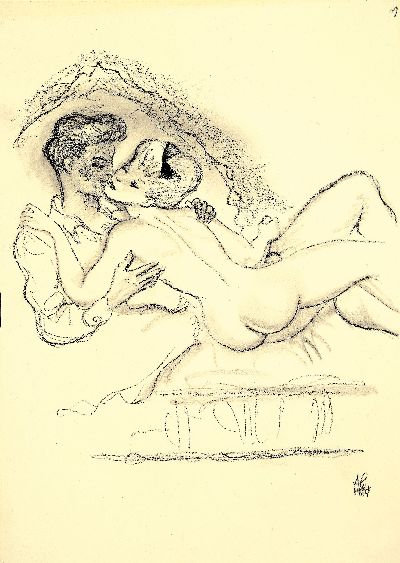 Alexander Szekely, 1901-1968, erotische Szene, Bleistiftzeichnung, rechts unten signiert und dat. 1964, ca. 30x21cm
