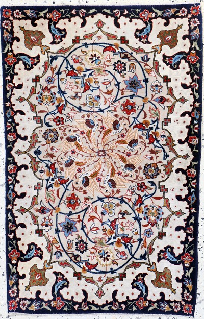 Esfahan fein, Persien, Mitte 20.Jhd, Korkwolle auf Seide, ca. 86 x 56 cm, ca. 1,0 Mio. Kn/qm, EHZ: 2