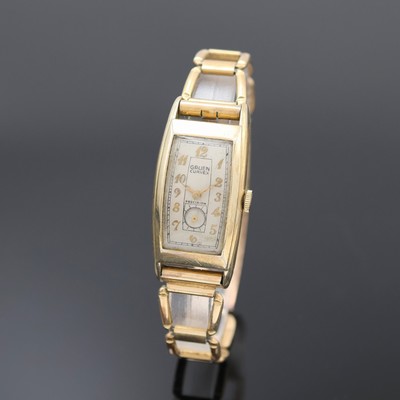 GRUEN Curvex Precision Gold filled Armbanduhr, Schweiz für USA um 1940, Handaufzug, in sich gewölbtes Geh., neutr. Goldfilled Band, Boden aufgedr., ...