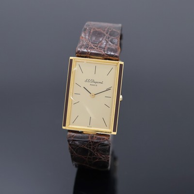 DUPONT Designer-Herrenarmbanduhr, Frankreich / Schweiz um 1990, quarz, verg. Geh., orig. Lederband (zu ers.) m. Dornschl., Gehäuseteile mit ...