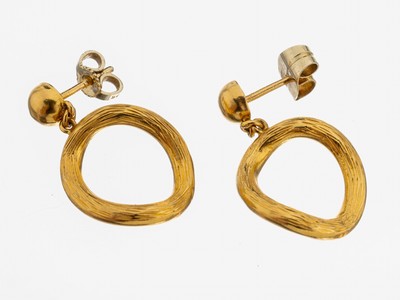 Paar 14 kt Gold Ohrstecker, GG 585/000, bewegl. Abhängung, L. ca. 2.8 cm, ca. 4.7 g