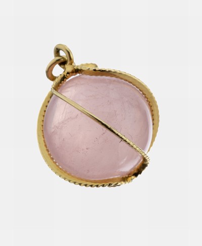 14 kt Gold Rosenquarz-Anhänger, GG 585/000,ungewöhnliches Design, Rosenquarz-Kugel, ca. 5.4 g