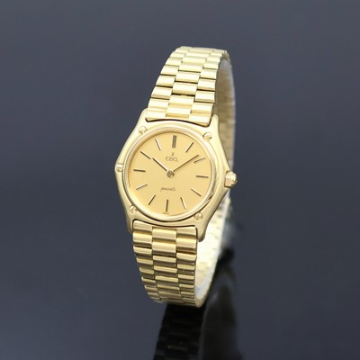 EBEL Damenarmbanduhr in GG 750/000, Schweiz um 1995, quarz, Monocoque-Geh. inkl. neutr. Goldband, Lünette gegen Geh. 5-fach verschr., ...