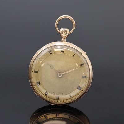 VAUCHER offene Spindeltaschenuhr mit 1/4 Stunden-Repetition RG 750/000, Schweiz um 1840, guill. Geh. dell., verg. Cuvette, z.T. guill. Zifferbl. m. ...