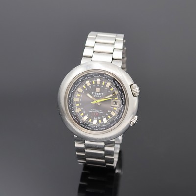 TISSOT Navigator T12 Herrenarmbanduhr mit Weltzeitanzeige Referenz 44596, Schweiz um 1970, Automatik, massives Edelstahlgeh. inkl. orig. Gliederband ...