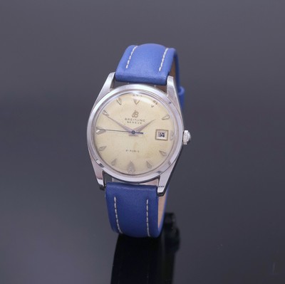 BREITLING Geneve Herrenarmbanduhr in Stahl Referenz 6626, Automatik, Schweiz um 1956, Boden verschr., Breitling Lederband m. Breitling Dornschl., ...