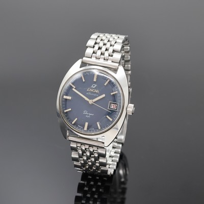 ENICAR Sherpa 300 Armbanduhr in Stahl an Stahlband Referenz 144-39-16, Schweiz 1970er Jahre, Edelstahlgeh. inkl. orig. Gliederband m. Faltschl., ...