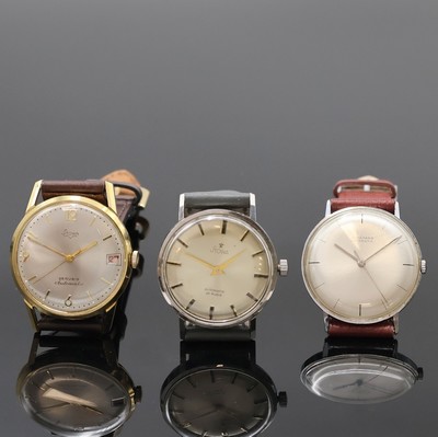 JUNGHANS und 2 STOWA Armbanduhren, alle 1960er Jahre, Junghans: Automatik, verchromtes Geh. ber., Stahlboden aufgedr., silb. Zifferbl. fl., Kal. 651, ...