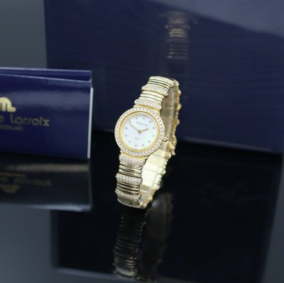 MAURICE LACROIX Damenarmbanduhr in GG 750/000 mit Diamanten Referenz 55509/7101, quarz, massives Goldgeh. inkl. Gliederband m. Sicherheitsverschluß, ...