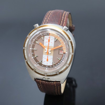 BREITLING Chrono-Matic Bullhead Armbandchronograph Referenz 2117, Schweiz um 1970, Automatik, pultförmiges Edelstahlgeh., Boden verschr., Lünette ...