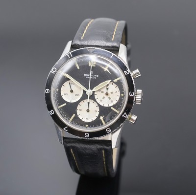 BREITLING 765 Co-Pilot Armbandchronograph, Schweiz um 1967, Handaufzug, Edelstahlgeh. inkl. Breitling Lederband m. Dornschl., Lünette m. 12er ...