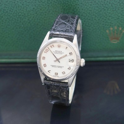 ROLEX Oyster Perpetual Datejust Damenarmbanduhr Referenz 6624, Schweiz um 1967, Automatik, Chronometer der Superlative in WG 750/000 inkl. Lederband ...