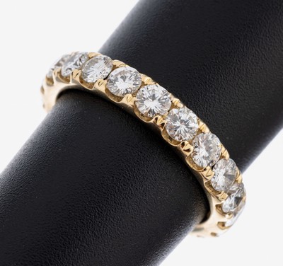 14 kt Gold Brillant-Memoryring, GG 585/000, 21 Brillanten zus. ca. 2.43 ct (grav.) feines Weiß-l.get.Weiß/vs-si, RW 55, ca. 4.0 g