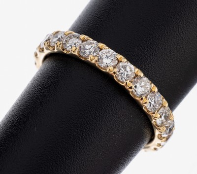 14 kt Gold Brillant-Memoryring, GG 585/000, 23 Brillanten zus. ca. 1.68 ct (grav.) feines Weiß-Weiß/vs-si, RW 54, ca. 2.4g