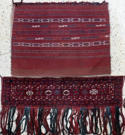 2 Lots Torba & Tschowal, Turkmenistan, Anfang 20.Jhd, Wolle auf Wolle, ca. 114 x 85 cm, EHZ: 2