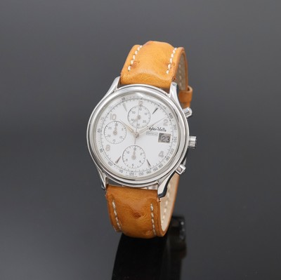 WYLER VETTA Armbandchronograph in Stahl Referenz W.1105.47, Automatik, Schweiz um 1995, 3-teil. Geh., Boden und Glasrand aufgedr., weißes Zifferbl. ...