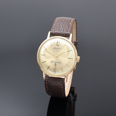 GUB seltene Chronometer-Herrenarmbanduhr, DDR um 1970, Handaufzug, verg. Geh., Stahlboden m. Chronometer-Hinweis aufgedr., gold. Zifferbl. bez. ...