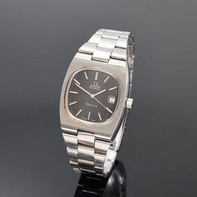 OMEGA Geneve Herrenarmbanduhr in Stahl Referenz 166.0191, Schweiz um 1974, Automatik, 2-teil. TV-Screen Geh. m. integriertem Stahlband Ref. 1233/215, ...