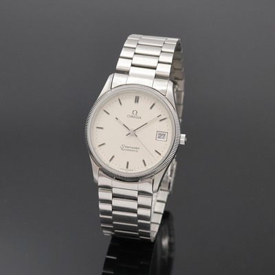 OMEGA Seamaster Herrenarmbanduhr in Stahl Referenz 166.0277, Schweiz um 1982, Automatik, 3-teil. Geh., Boden m. Seepferdchenlogo verschr., geriffelte ...