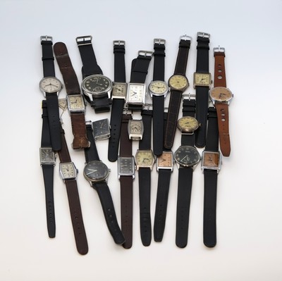 20 Armbanduhren in verschiedenen Gehäusen, Schweiz/Deutschland um 1920-1945, Handaufzug, 2-tlg./3-tlg. Geh. m. aufgedr. Boden/Lünette in ...