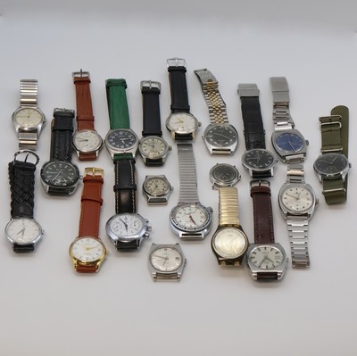 20 Armbanduhren verschiedener Marken, Schweiz/Deutschland/UDSSR,Japan um 1930 - 1990, 15 x Handaufzug, 3 x Automatik, 2 x Quarz, 13 Stahlgeh., davon ...