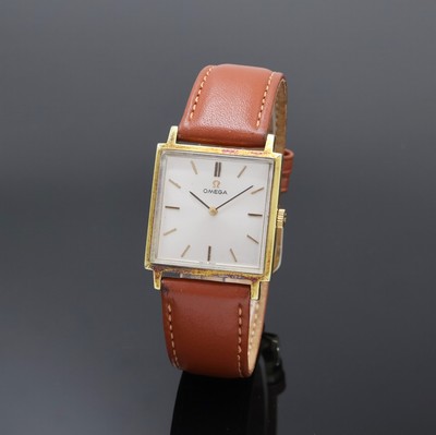 OMEGA quadratische Armbanduhr im vergoldeten Gehäuse Referenz 111.024, Schweiz um 1967, Handaufzug, 2-tlg. Geh. m. aufgedr. Stahlboden, orig. Glas ...