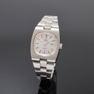 OMEGA Medium Armbanduhr in Stahl Referenz 566.0075, Schweiz um 1974, Automatik, 2-tlg. Geh., Boden verschr., orig. Krone u. Glas, integr. orig. ...