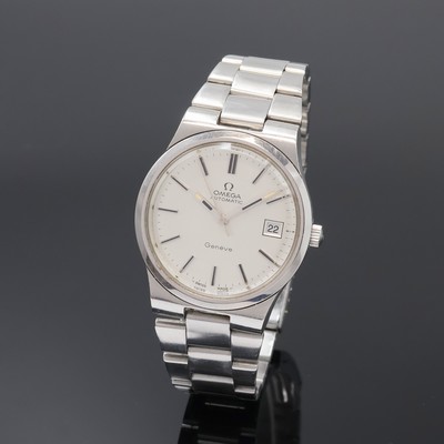 OMEGA Geneve Herrenarmbanduhr in Stahl Referenz 166.0173, Schweiz um 1975, Automatik, verschr. Geh. m. integr. Band Ref. 1186/215, silb. Zifferbl., ...