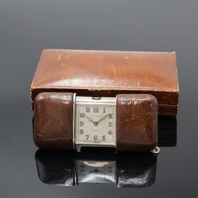 MOVADO Ermeto in Silber im original Asprey Etui, Schweiz um 1935, Leder-bezogenes Geh. m. Schiebeaufzug durch öffnen u. schließen des Geh., silb. ...