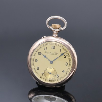IWC offene Silbertaschenuhr, Schweiz um 1910, guill. Geh. m. vergold. Rändern, gold. Zifferbl. u. gebl. Zeiger später, kl. Sek. b. 6, verg. Werk ...