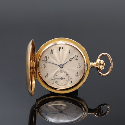 MONOPOL DÜRRSTEIN Damensavonette in RG 585/000, Schweiz um 1915, glattes 3-Deckel Goldgeh., Sprungdeckel m. Schmuckmonogramm, strahlen-guill., vers. ...
