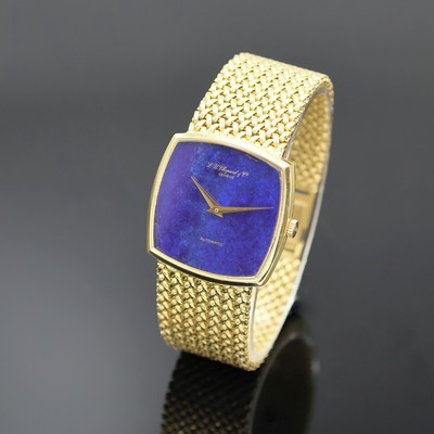 CHOPARD Armbanduhr in GG 750/000, Schweiz um 1975, Automatik, orig. Goldband, Boden aufgedr., Lapislazuli-Zifferbl. besch., gold. Zeiger, verg. Werk ...