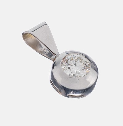 14 kt Gold Brillant-Anhänger, WG 585/000, schlichte Gestaltung, Brillant ca. 1.02 ct Weiß(H)/vs1, L. ca. 2 cm, ca. 3.2 g, HRD- Expertise für ...